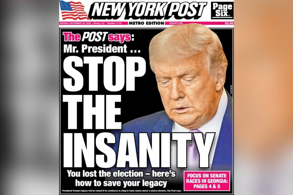 Tờ New York Post kêu gọi Trump hãy „ngưng sự điên rồ“ và chấp nhận thất cử  | CỘNG ĐỒNG NGƯỜI VIỆT TỰ DO MÜNCHEN BAYERN e.V.