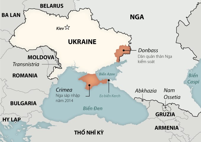 Bán đảo Crimea và vùng Donbass. Đồ họa: Washington Post.